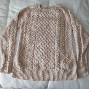 LLBean cream cable knit crew neck sweater